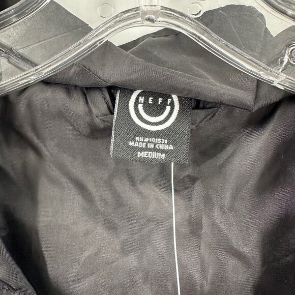 NWT Neff Black Snap Front Collared Lined Graphic Windbreaker Jacket Size Medium - Picture 7 of 11